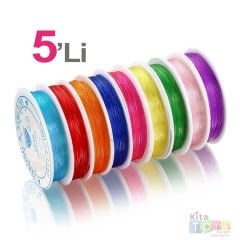 Lastik Misina İpi 5'Li Renkli (Esnek Lastikli Boncuk Malzemesi)