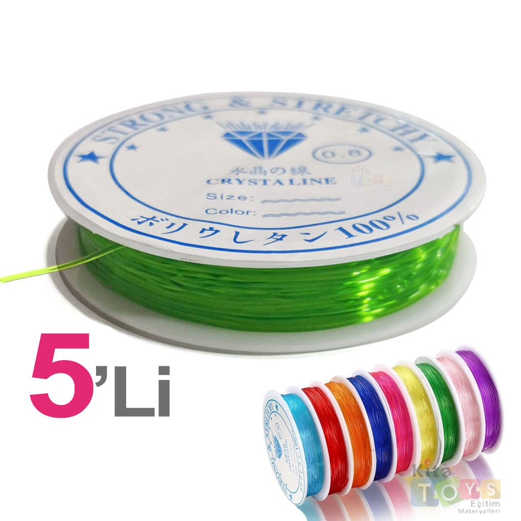 Lastik Misina İpi 5'Li Renkli (Esnek Lastikli Boncuk Dizme Malzemesi)
