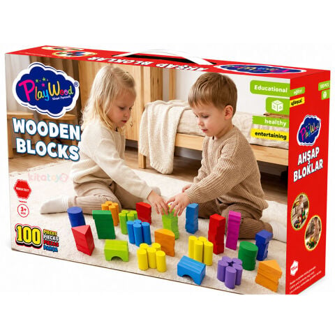 Renkli Ahşap Bloklar-Kutuda 100 Parça Playwood 417