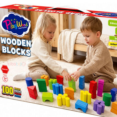 Renkli Ahşap Bloklar-Kutuda 100 Parça Playwood 417