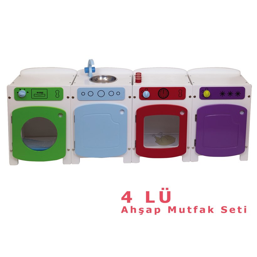 4 Lü Modüler Ahşap Mutfak Seti (Anaokulu İlgi Merkezleri Köşesi)