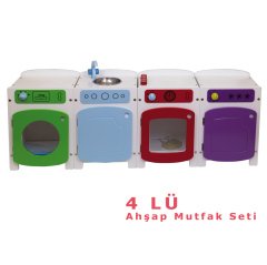 4 Lü Modüler Ahşap Mutfak Seti (Anaokulu İlgi Merkezleri Köşesi)