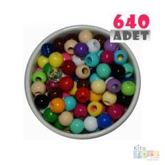 Yuvarlak Boncuk (10 mm) 640 Adet Karışık Renk-Orta Boy Makrome