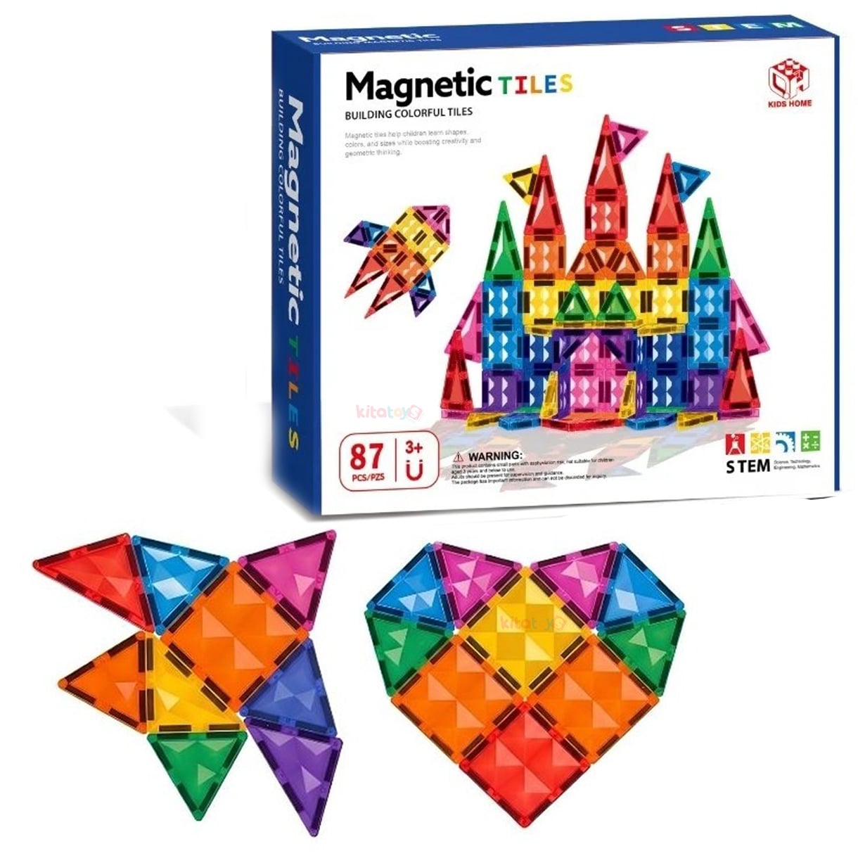 Magnetic Tiles Bloklar 87 Parça 3.75cm Manyetik 3D (Mıknatıslı Legolar)