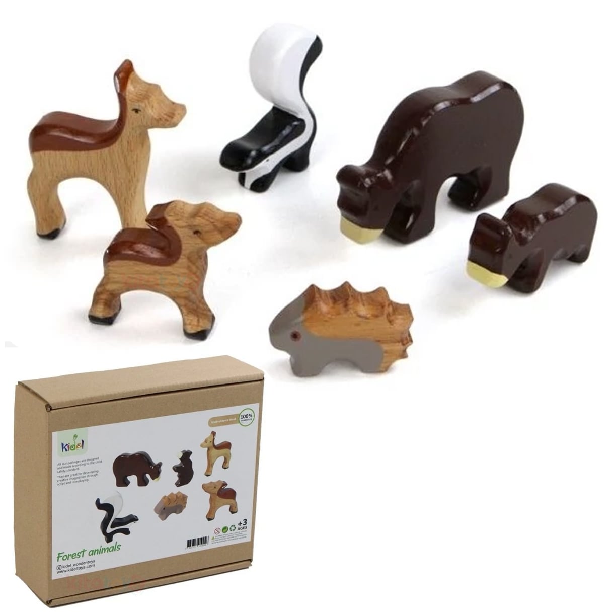 Ahşap Orman Hayvanları Seti 6 Parça (Forest Animals Vahşi Oyuncak) Kidel