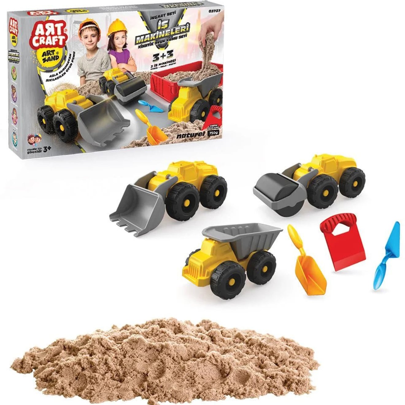 Kinetik Oyun Kumu İŞ MAKİNELERİ Seti-750 Gr Kinetic 03727 İnşaat