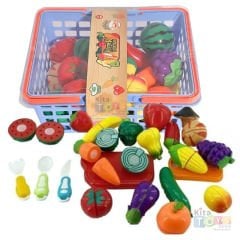 Kesilebilen Meyve Sebze 42 Parça Manav Seti (Kesme Oyuncakları) Sepetli