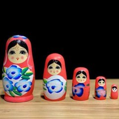 Matruşka 5'Li Ahşap Desenli Beşli Bebek