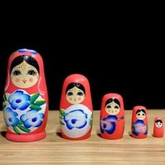Matruşka 5'Li Ahşap Desenli Beşli Bebek