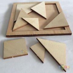 Ahşap Tangram 16x16 Natürel Puzzle Oyunu