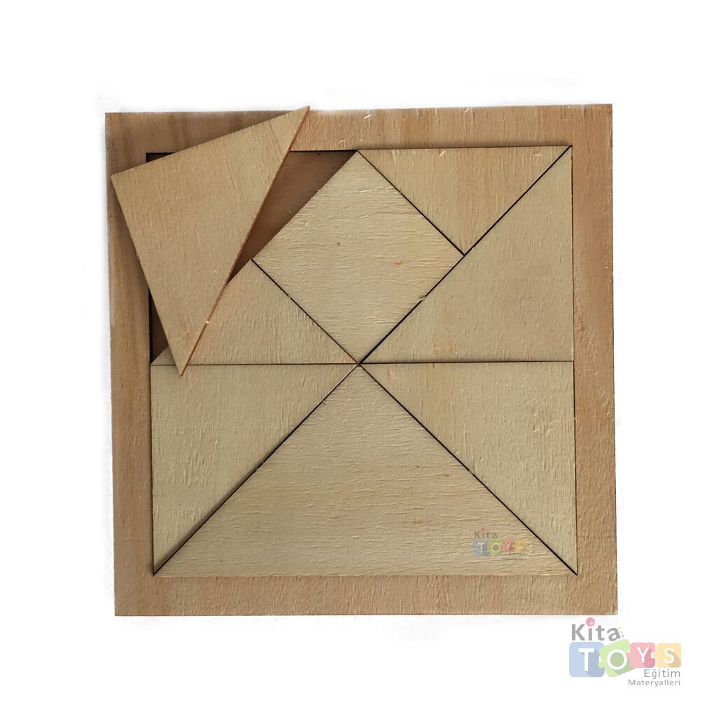 Ahşap Tangram 16x16 Natürel Puzzle Oyunu