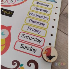 İngilizce Ahşap Takvim Panosu (Eğitici Saatli Montessori) Mevsimler 30183 Duvar