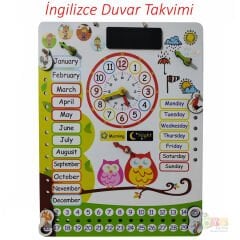İngilizce Ahşap Takvim Panosu (Eğitici Saatli Montessori) Mevsimler 30183 Duvar