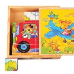 Taşıtlar Ahşap Küp Puzzle (Eğitici Bloklar)