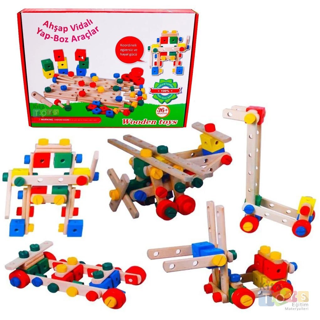 Ahşap Vidalı Yap Boz Araçlar 69 Parça (Sök-Tak Constructor İnşaatçı Lego Yapı) Dıy Oyuncak 2102108
