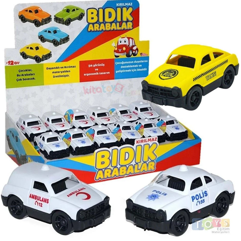 Kırılmaz Ambulans Polis Taxi Arabalar 12'Li Kutu (Meslekler Bıdık Araçlar) Yk-007