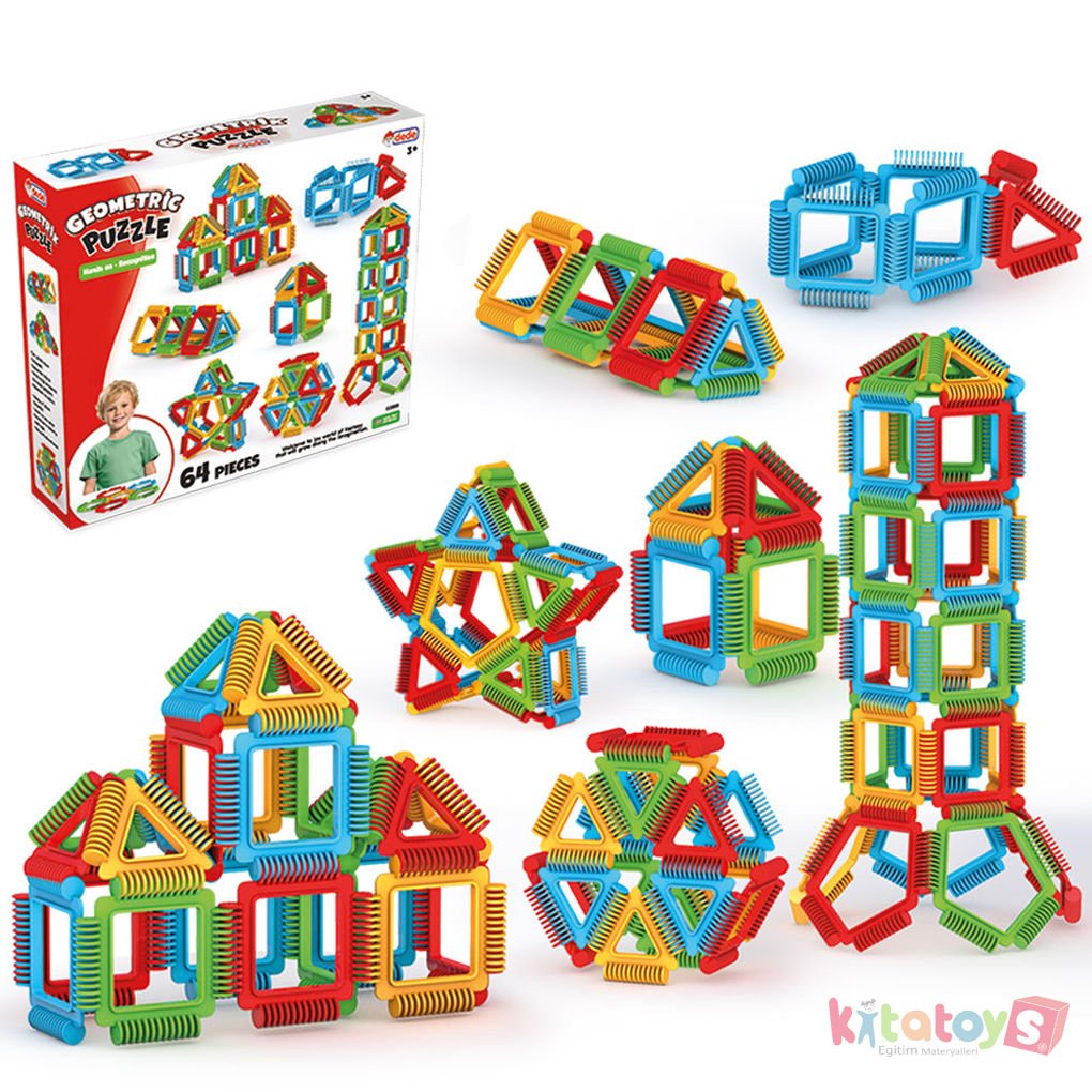 Geometrik Puzzle 64 Parça (03895) Eğitici Oyuncak Lego (Dede Fentoys) Taraklı