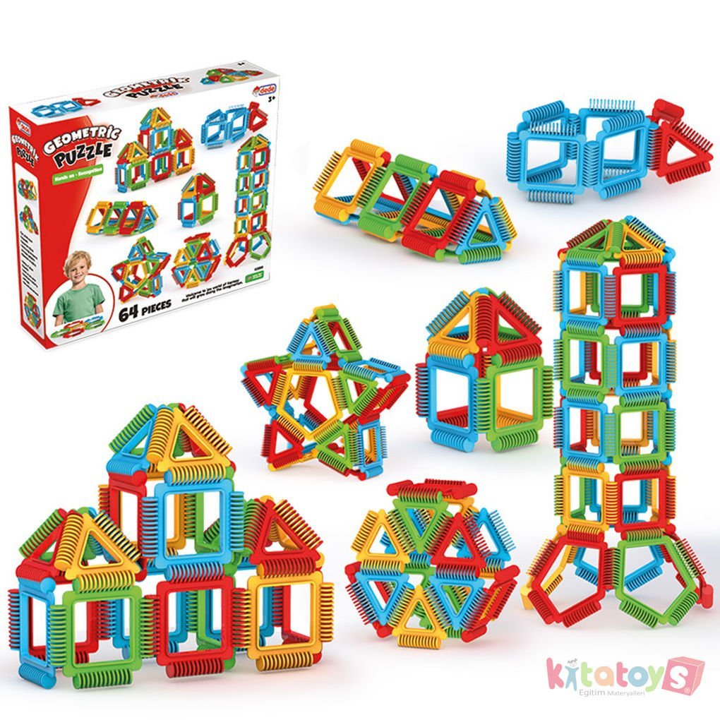 Geometrik Puzzle 64 Parça (03895) Eğitici Oyuncak Lego (Dede Fentoys) Taraklı