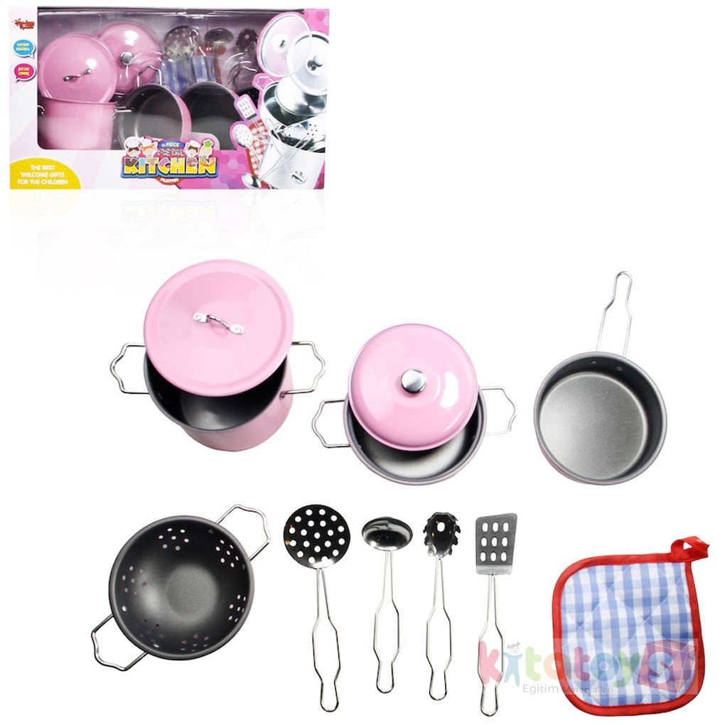 Metal Tencere Tava Seti 11 Parça (Paslanmaz Çelik Oyuncak) Vardem