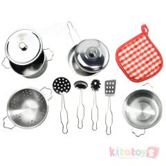 Çelik Tencere Tava Seti 11 Parça (Paslanmaz Metal Oyuncak)