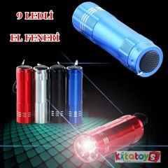 Pilli Metal El Feneri 9 Ledli (Tasarruflu) Beyaz Işık