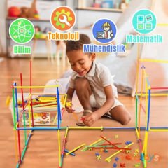 Neşeli Bambu Çubukları 300 Parça (Eğitici Eğlenceli Pipet Boru Çubuğu)