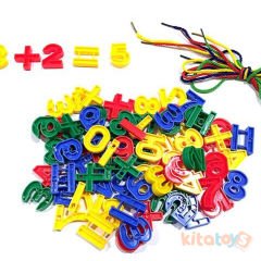 Eğitici Rakamlar 96 Parça (Oyuncak İpe Dizme Sayılar) İpli Matematik