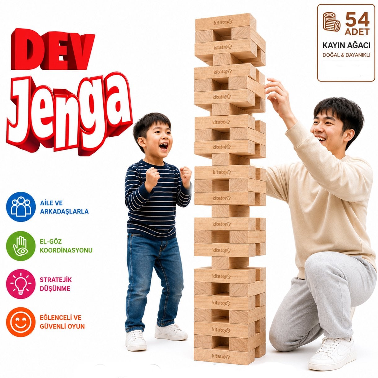 DEV Jenga Blokları JG5 (KAYIN Ahşap Büyük Boy Denge Oyunu) Jumbo