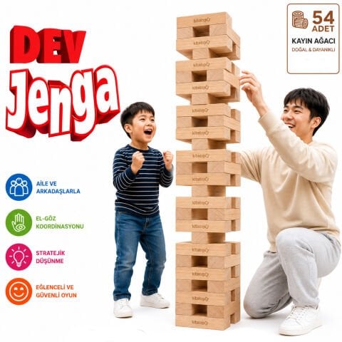 DEV Jenga Blokları JG5 (KAYIN Ahşap Büyük Boy Denge Oyunu) Jumbo