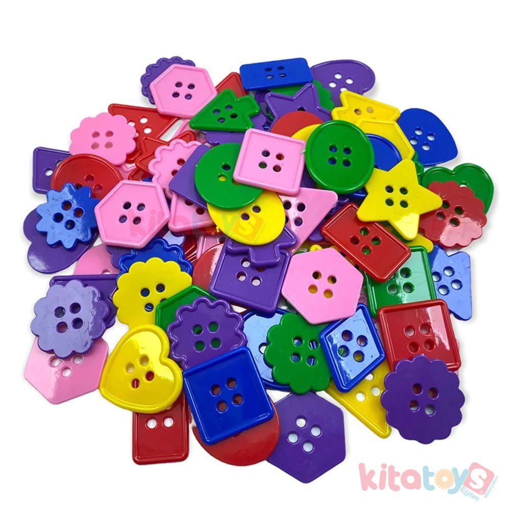 Geometrik Şekilli Düğmeler 250 Adet Renkli Büyük Boy