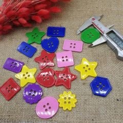 Geometrik Şekilli Düğmeler 250 Adet Renkli Büyük Boy