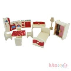 Mini Ahşap Oyuncaklar (Mutfak ve Yatak Odası) Takımı (Salon Seti) T3105 Minyatür