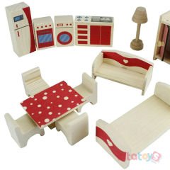 Mini Ahşap Oyuncaklar (Mutfak ve Yatak Odası) Takımı (Salon Seti) T3105 Minyatür
