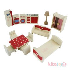Mini Ahşap Oyuncaklar (Mutfak ve Yatak Odası) Takımı (Salon Seti) T3105