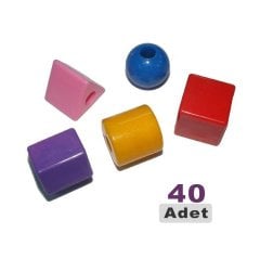 Geometrik Boncuklar 40 Adet (22 mm) İri Boy Plastik Şekiller İpe Dizme