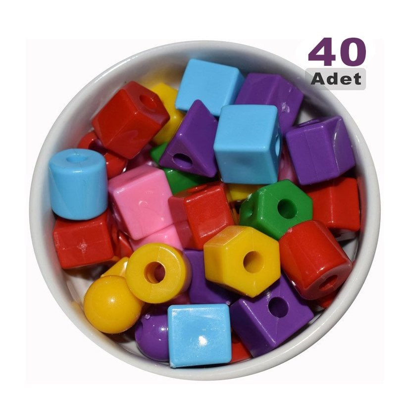 Geometrik Boncuklar 40 Adet (22 mm) İri Boy Plastik Şekiller İpe Dizme