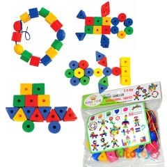 Eğitici Geometrik Şekiller 50 Parça (İri Boy İpe Boncuk Dizme)