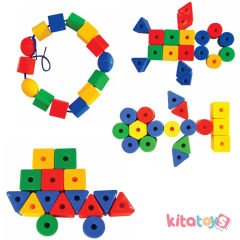 Eğitici Geometrik Şekiller 50 Parça (İri Boy İpe Boncuk Dizme)