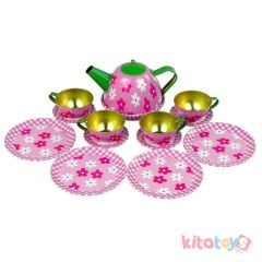 Metal Çay Seti 15 Parça -Tepsili (Oyuncak Mutfak Setleri Toysan)
