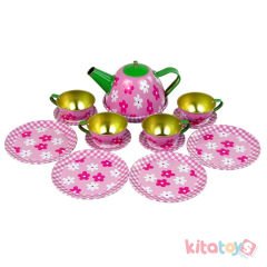 Metal Çay Seti 15 Parça -Tepsili (Oyuncak Mutfak Setleri Toysan)