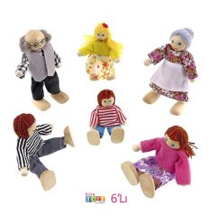 Ahşap Minik Ailem 6'Lı (Evcilik Oyuncakları) Bebek Kukla Seti