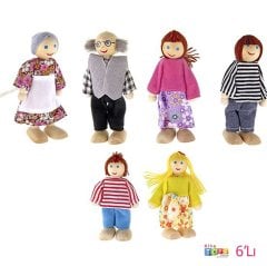 Ahşap Minik Ailem 6'Lı (Evcilik Oyuncakları) Bebek Kukla Seti