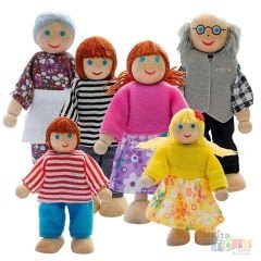 Ahşap Minik Ailem 6'Lı (Evcilik Oyuncakları) Bebek Kukla Seti