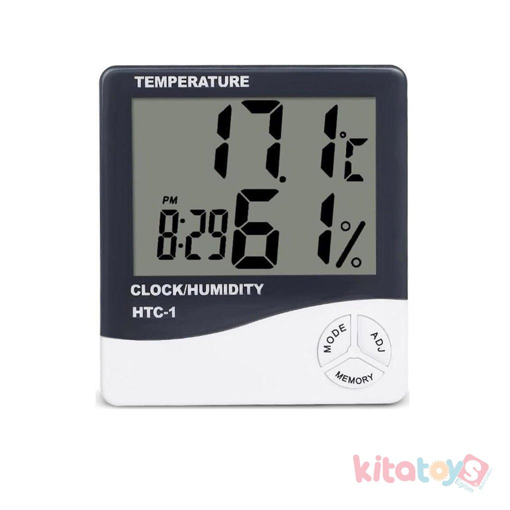 Elektronik Sıcaklık ve Nem Ölçer Termometre (Saat, Alarm, Isı Dijital)