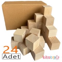 Doğal Ahşap Küp Bloklar 4 cm 24'Lü Natürel