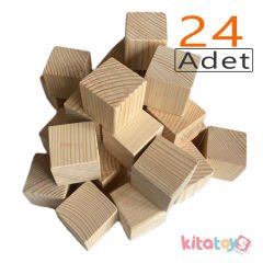 Doğal Ahşap Küp Bloklar 4 cm 24'Lü Natürel
