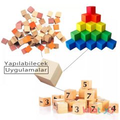 Doğal Ahşap Küp Bloklar 4 cm 24'Lü Natürel