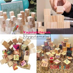 Doğal Ahşap Küp Bloklar 4 cm 24'Lü Natürel