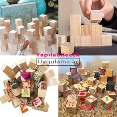 Doğal Ahşap Küp Bloklar 4 cm 12'Li Natürel