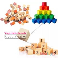 Doğal Ahşap Küp Bloklar 4 cm 12'Li Natürel